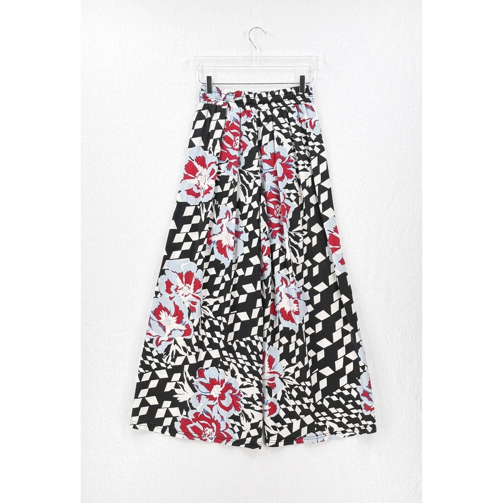 FREE PEOPLE Movement Abs Tracker Slit Hem Pants Women XS Black Floral Wide Leg - Picture 4 of 16